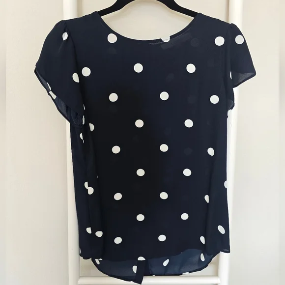 Loft Navy Polka Dot Women's Short Sleeve Blouse - Picture 4 of 9